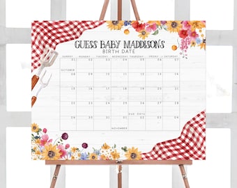 Editable BBQ Baby Shower Due Date Calendar Baby-Q Baby Shower Calendar Backyard Baby Shower Gender Neutral Coed BBQ Birthday Prediction 0276
