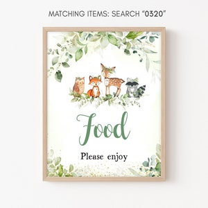 Woodland Baby Shower Food Sign, Greenery Woodland Animals Baby Shower Food Table Sign Woodland Theme Food Party Sign Printable Template 0320