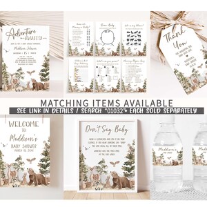 matching items available for a woodland baby shower
