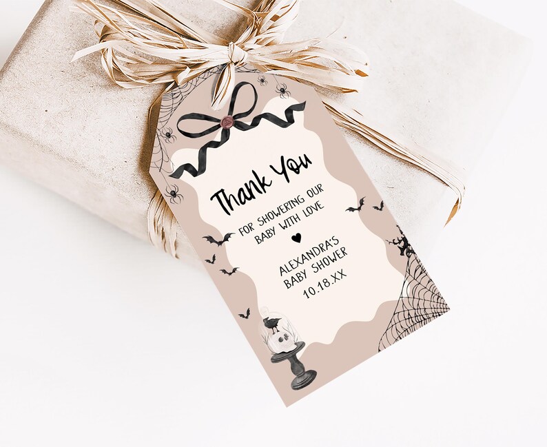 a gift wrapped in brown paper with a tag on it