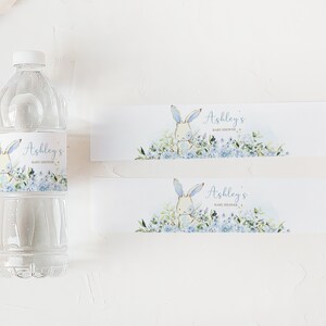 Editable Boy Bunny Baby Shower Bottle Label, Blue Floral Bunny Rabbit Baby Shower Water Labels, A Little Bunny Boy Bottle Stickers, 0717 image 3