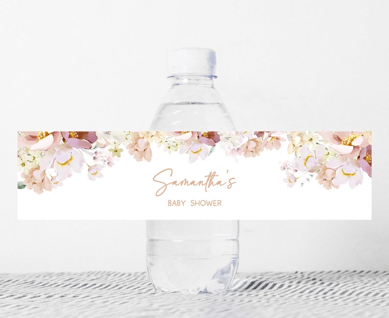 Editable Baby in Bloom Baby Shower Bottle Label, Spring Baby Shower Water Label, Wildflower Baby Shower, Spring Floral Bottle Stickers, 0612 image 1