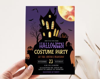 Editable Halloween Costume Party Invitation, Haunted House Halloween Party Invite, Spooktacular Halloween Invitation, Spooky Party, 9SE