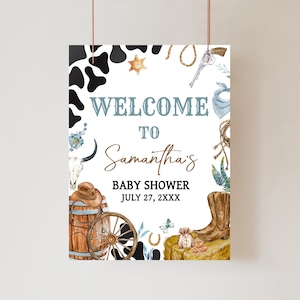 Bearbeitbares Cowboy-Babyparty-Willkommensschild, Rodeo-Babyparty-Willkommensplakat, Ein kleiner Cowboy ist unterwegs, Wild-West-Babypartyschild, 0723