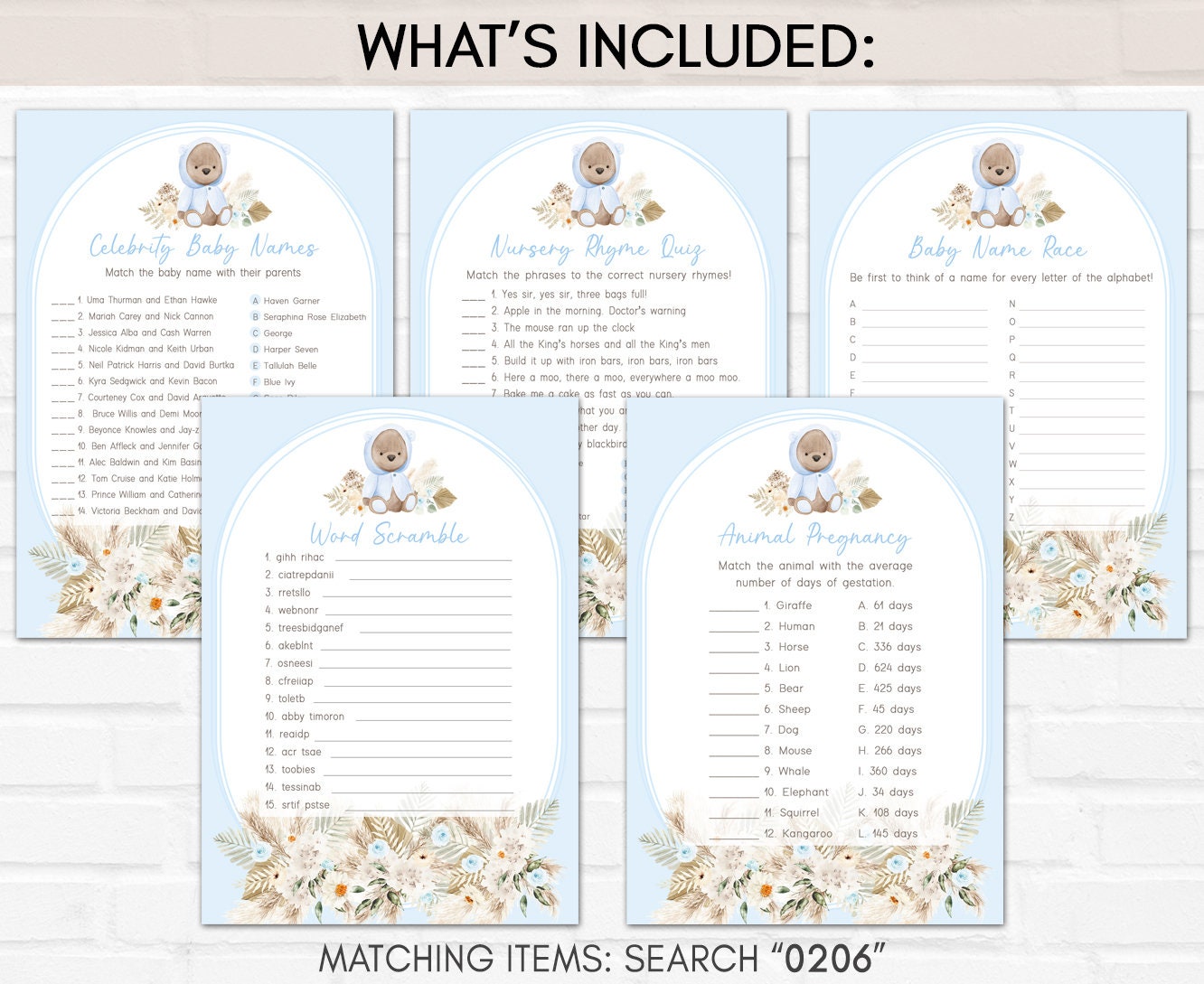 Bear Baby Shower Games Bundle Teddy Bear Baby Shower Game Etsy