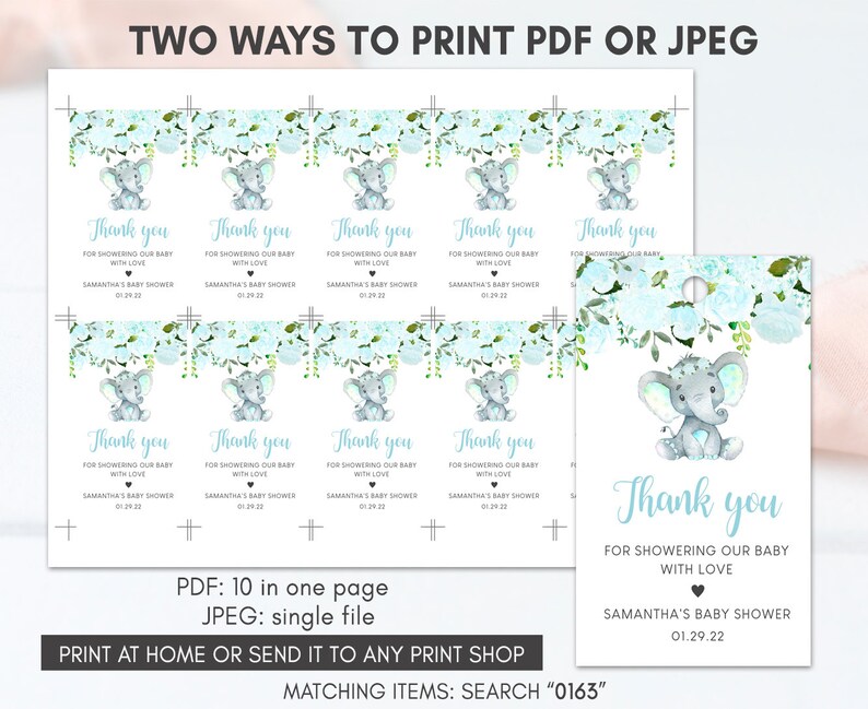 Editable Boy Elephant Baby Shower Favor Tag Baby Elephant Etsy