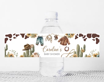 Editable A Little Cowboy Baby Shower Bottle Label, Wild West Cowboy Clothes Baby Shower Water Label, Boy Western Rodeo Bottle Stickers 01039