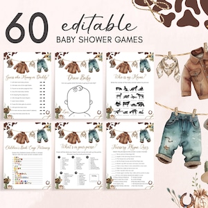 Editable A Little Cowboy Baby Shower Games Bundle, Wild West Cowboy Clothes Baby Shower Game Pack, Boy Western Rodeo Baby Shower Game, 01039