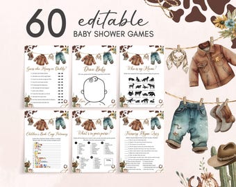 Editable A Little Cowboy Baby Shower Games Bundle, Wild West Cowboy Clothes Baby Shower Game Pack, Boy Western Rodeo Baby Shower Game, 01039
