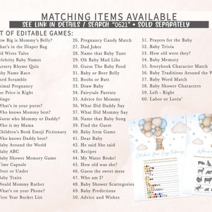 May include: A set of printable baby shower games with a blue and brown color scheme. The games include "How Big is Mommy's Belly?", "What's in the Diaper Bag", "Old Wives Tales", "Celebrity Baby Names", "Nursery Rhyme Quiz", "Baby Name Race", "Word Scramble", "Animal Pregnancy", "The Price is Right", "Bingo", "What's in your purse?", "Who knows Mommy best?", "Guess who Mommy or Daddy?", "Who is my Mama", "Children's Book Emoji Pictionary", "Who knows Daddy best?", "Baby Around the World", "Baby ABC", "Baby Shower Memory Game", "Time Capsule", "Over or Under", "Baby Traits", "Would Mommy Rather", "What's on your Phone?", "First Year Bucket List", "Pregnancy Candy Match", "Dad Jokes", "Name that Baby Tune", "Oh Baby Mad Libs", "Guess The Baby Food", "Baby or Beer Belly", "Boobs or Butt", "Draw Baby", "Fairytale Parents", "Advice for Mommy", "What Did Daddy Say", "What Did Mommy Say", "Name that Baby Song", "Find the Guest", "Baby Item Game", "Dear Baby", "He said She said", "Recipes", "My Water Broke!", "How old was she?", "Guess the sweet mess", "Who am I?", "Baby Shower Scattegories", "Baby Predictions", "Advice and Wishes", "Prayers for the Baby", "Baby Trivia", "How old were they?", "Baby Memory", "Storybook Character Match", "Baby Traditions Around the World", "Baby Word Match", "Baby Shower Characters", "Left - Right", "Labor or Lovin'".