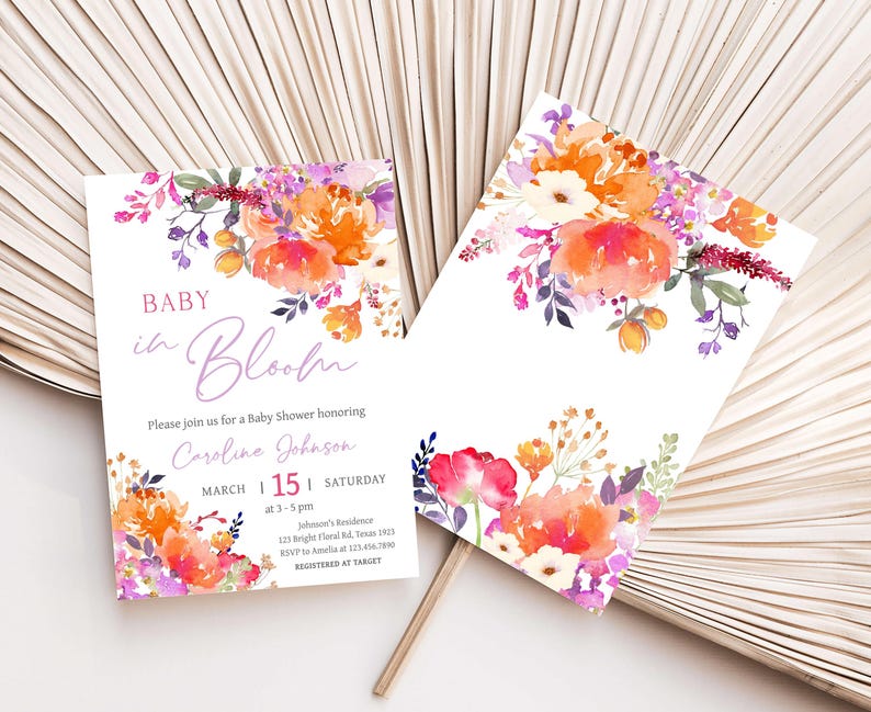 Bright Flowers Girl Baby Shower Invite