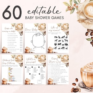 Editable Coffee Baby Shower Games Bundle, A Baby is Brewing Coffee Bean Baby Shower Game Pack, Gender Neutral Coffee Baby Shower Games 01064