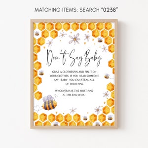 Don&#39;t Say Baby Sign Bee Baby Shower, Sweet as Can Bee Baby Shower Dont Say Baby Game, Gender Neutral Honey Bee Sign Printable Template 0238
