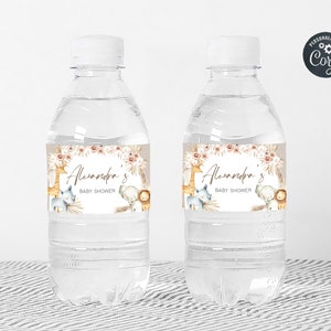 Etiqueta editable para botella de baby shower Boho Safari Etiquetas para botellas de agua Boho Jungle Baby Shower Plantilla de etiquetas imprimibles de animales Boho Safari 0284 imagen 3