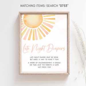 Late Night Diapers Sign Sunshine Baby Shower, A Little Ray Of Sunshine Baby Shower Diaper Thoughts Sign, You Are My Sunshine Signs, 0753