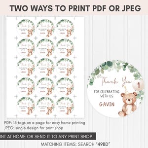 Bear First Birthday Round Favor Tags