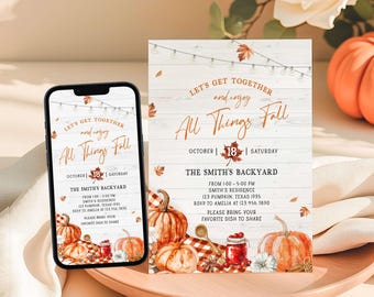 Editable Fall Harvest Party Invitation, Fall Get Together Invite, Autumn Harvest Thanksgiving Invite, All Things Fall Party Invitation 111SE