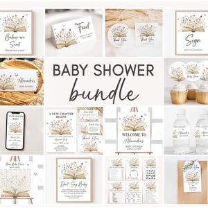 Editable A New Chapter Begins Baby Shower Bundle, Storybook Baby Shower Pack, Butterfly Wildflower Book Shower Mega Bundle Template, 01034