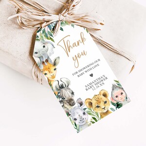 Editable A Little Wild One Baby Shower Favor Tag, Jungle Safari Baby Shower Gift Tag, Greenery Safari Animals Baby Shower Thank You Tag 0601 image 3