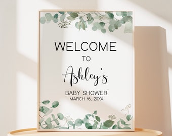 Editable Eucalyptus Greenery Baby Shower Welcome Sign, Oh Baby Greenery Baby Shower Welcome Poster, Gender Neutral Baby Shower Sign, 0657