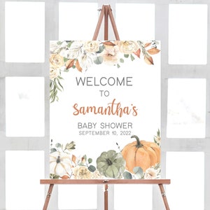 Little Pumpkin Baby Shower Welcome Sign, Autumn Baby Shower Welcome Sign, Fall Pumpkin Rustic Sign Gender Neutral Printable Template 0213