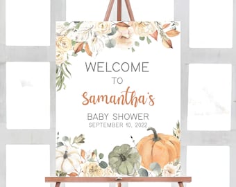 Little Pumpkin Baby Shower Welcome Sign, Autumn Baby Shower Welcome Sign, Fall Pumpkin Rustic Sign Gender Neutral Printable Template 0213