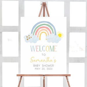 Editable Pastel Rainbow Baby Shower Welcome Sign, Little Ray of Sunshine Baby Shower Welcome Sign, Gender Neutral Printable Template 0250