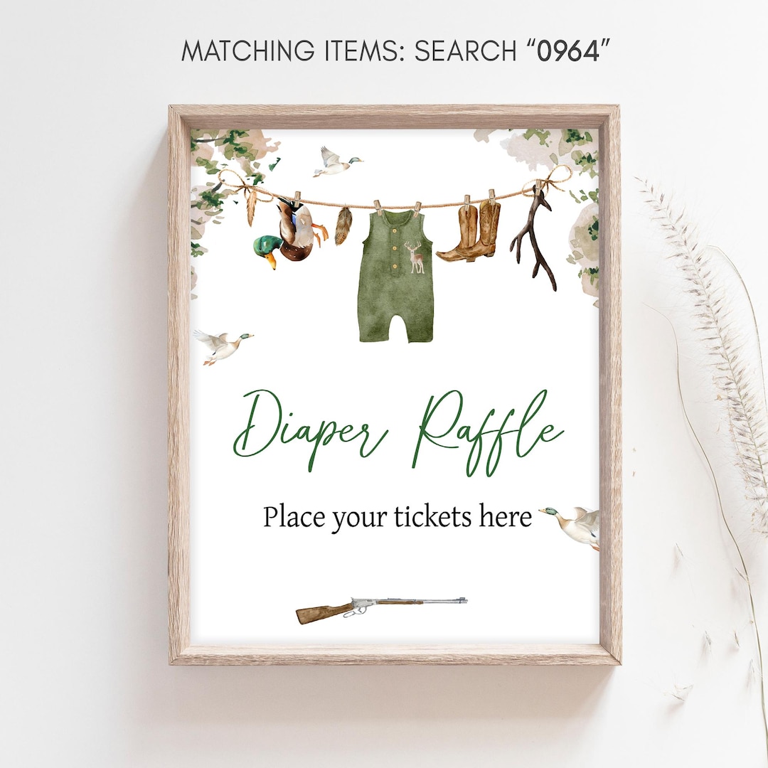 Hunting Raffle Sign Diaper Raffle Sign Duck Hunting Baby Shower, A Little Hunter, Mallard ...