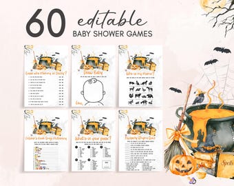 Editable  A Baby is Brewing Halloween Baby Shower Games Bundle, Spooky Witch Baby Shower Game Pack, Gender Neutral Halloween Baby Game 01148