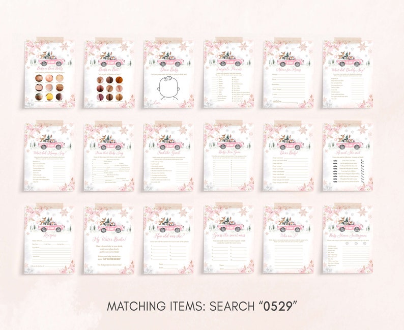 Bewerkbare roze winter bos baby shower games bundel, meisje bos winter baby shower game pack, roze baby het is koud buiten games, 0529 afbeelding 3