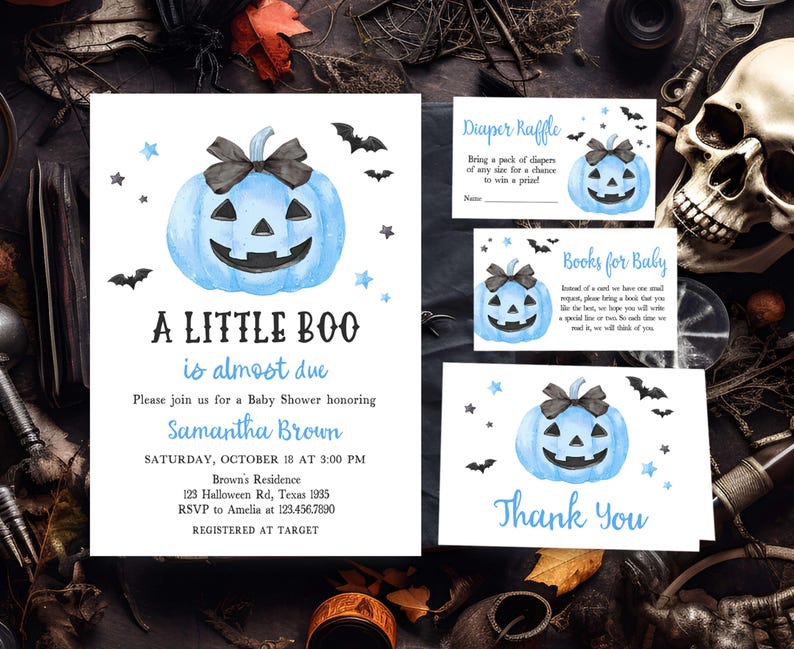 Blue Minimalist A Little Boo Invitation Set