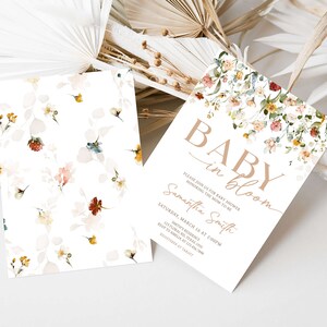 Bewerkbare baby in bloei babyshower uitnodiging, boho lente bloemen babyshower uitnodiging, wilde bloemen lente babyshower uitnodiging sjabloon 0659 afbeelding 2