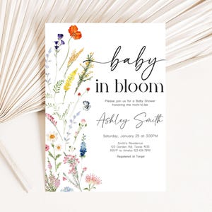 a baby in bloom baby shower is shown next to a fan