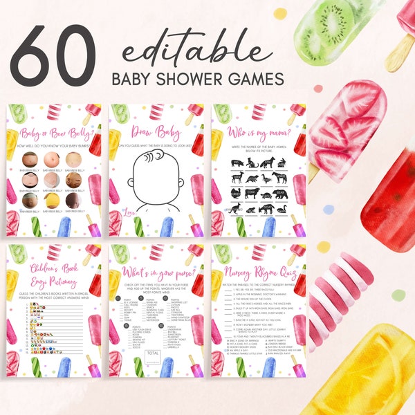 Editable She's Ready to Pop Baby Shower Games Bundle, Girl Popsicle Baby Shower Game Pack, Pink Ready to Pop Summer Baby Shower Games, 0783