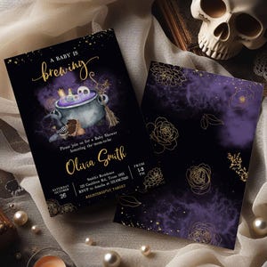 Gold Gothic Baby is Brewing Invite