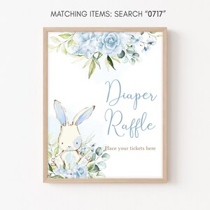 Diaper Raffle Sign Boy Bunny Baby Shower, Blue Floral Bunny Rabbit Baby Shower Diaper Game Sign, A Little Bunny Boy Baby Shower Signs, 0717