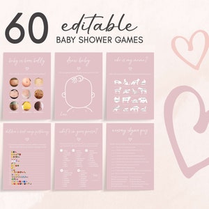 Pacchetto modificabile di giochi per baby shower di San Valentino, pacchetto di giochi per baby shower a cuore minimalista, set di giochi per baby shower rosa A Little Sweetheart, 0596