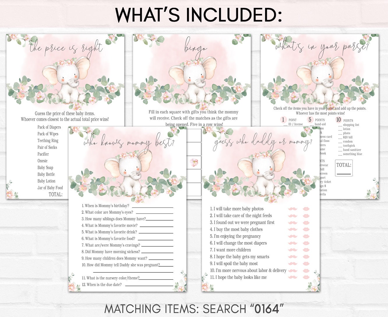 Elephant Baby Shower Games Bundle Girl Baby Elephant Girl Etsy