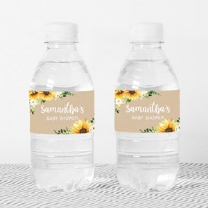 Bearbeitbares Sonnenblumen-Mädchen-Babyparty-Flaschenetikett, rustikales Boho-Babyparty-Wasseretikett, Sonnenblumen-gelbe Blumenwasserflaschen-Aufkleber, 0379 Bild 3