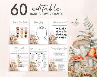 Editable Little Mushroom Baby Shower Games Bundle, Mushroom Fall Baby Shower Game Pack, Enchanted Forest Woodland Baby Shower Template, 0849