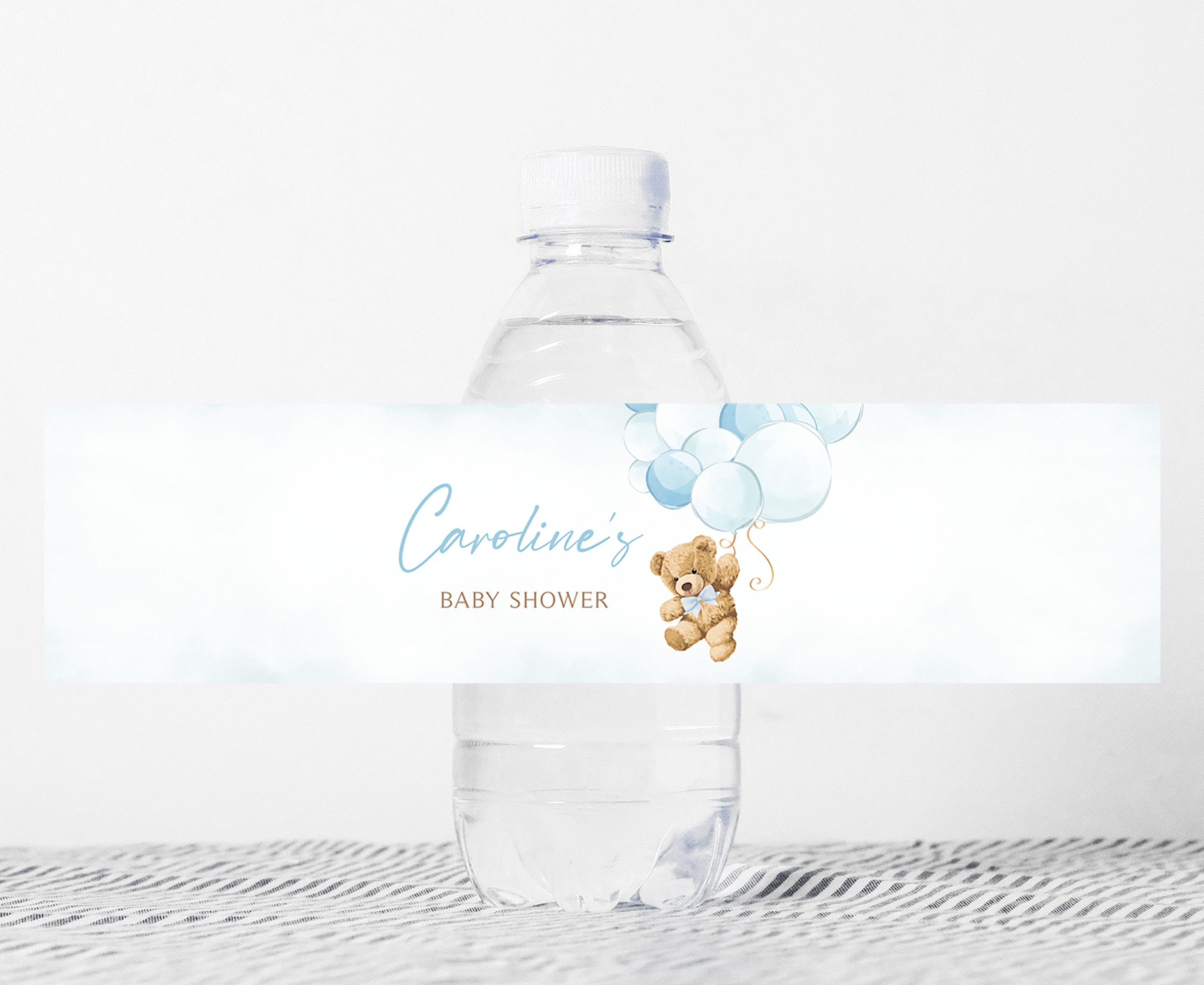 Etiqueta editable de botella de baby shower con globo de oso de niño,  etiqueta de agua de baby shower de We Can Bearly, plantilla de pegatina de  botella de oso de peluche, image size:2775x2269