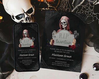 Editable Death to My Twenties Invitation, RIP to My Twenties Invite, Halloween Birthday RIP 20s Invite, Funeral for my Youth Invite, 115SE