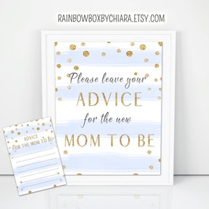 Baby Sprinkle Sign, Advice for Mom to be Sign, Gold Confetti Baby Sprinkle Signs, Blue Gold Baby Sprinkle Table Sign, Blue Sprinkle Decor