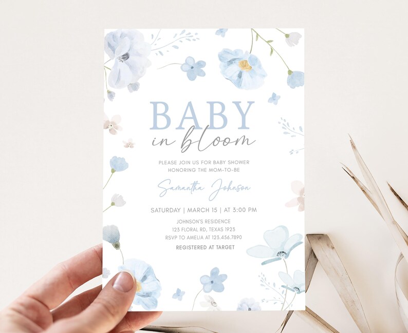 Blue Baby in Bloom Invitation