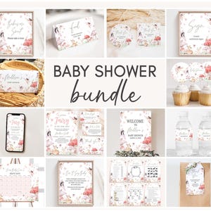 Bearbeitbares kleines Fee-Babyparty-Bundle, verzauberte Waldfee-Babyparty-Pack, Mädchen Wunderliche Blumendusche Mega Bundle-Vorlage, 01011