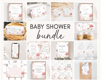 Editable Little Fairy Baby Shower Bundle, Enchanted Forest Fairy Baby Shower Pack, Girl Whimsical Floral Shower Mega Bundle Template, 01011