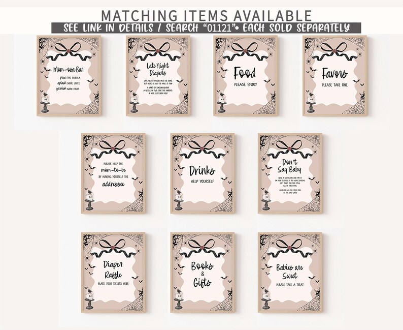 a set of nine matching items available for each item