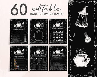 Editable A Baby is Brewing Halloween Baby Shower Games Bundle, Spooky Ghost Baby Shower Game Pack, Witch Cauldron Baby Shower Games, 01152
