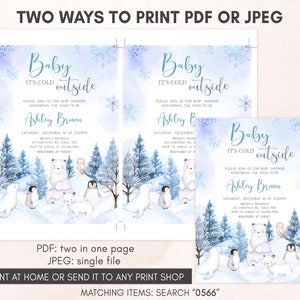 Editable Winter Arctic Animals Baby Shower Invitation, Blue Baby it's Cold Outside Baby Shower Invite, Boy Winter Baby Shower Invite, 0566 image 3