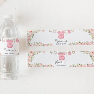 Editable Girl Baby Clothes Baby Shower Bottle Label, Pink Boho Baby Shower Water Labels, Sweet Baby Girl Baby Shower Bottle Stickers, 0649 image 3